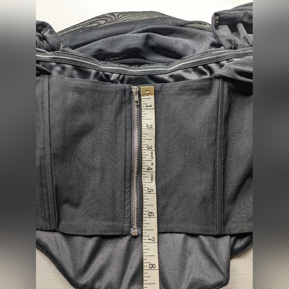 Baonmy Women's Cropped Top Sz XXS Corset Black Sheer Long Pleated Sleeves T-2 - Picture 11 of 11